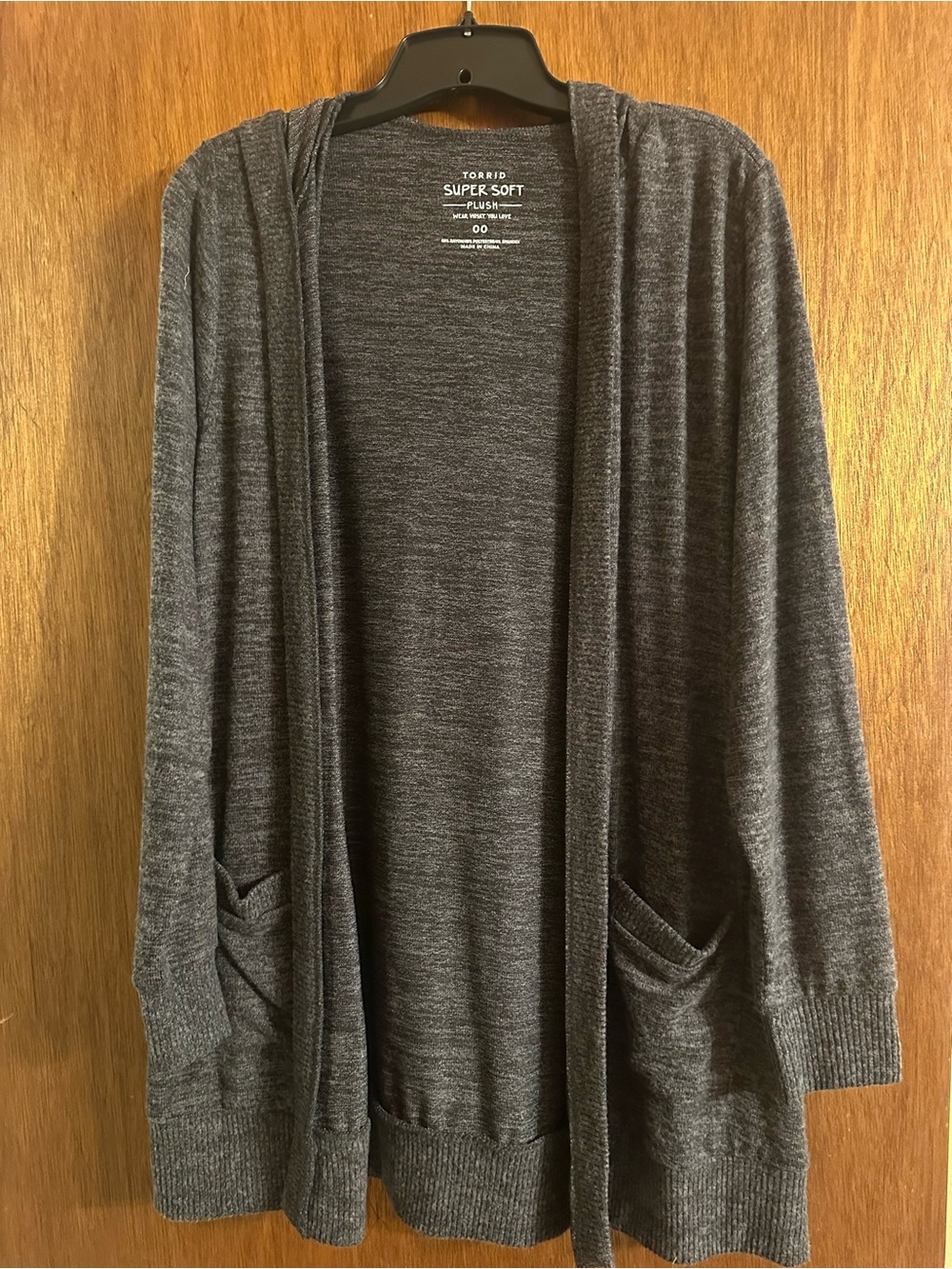 torrid Charcoal Open-Front Plush Cardigan with Pockets
